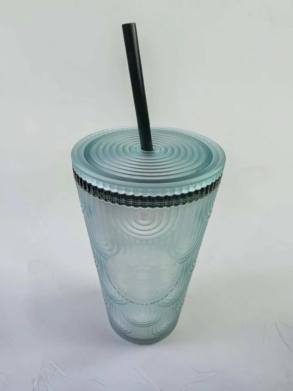 Starbucks 24oz Venti Cold Cup Tumbler with Aqua Blue Scalloped Pattern